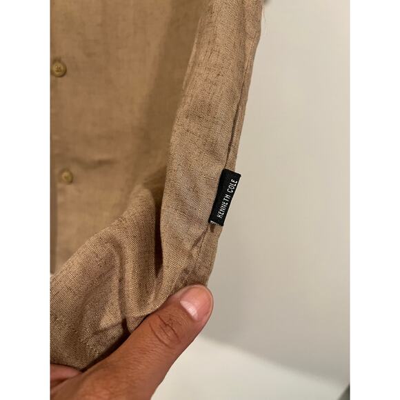 Mens NWT Kenneth Cole Linen Blend Casual Button up Small Tan - Picture 4 of 6